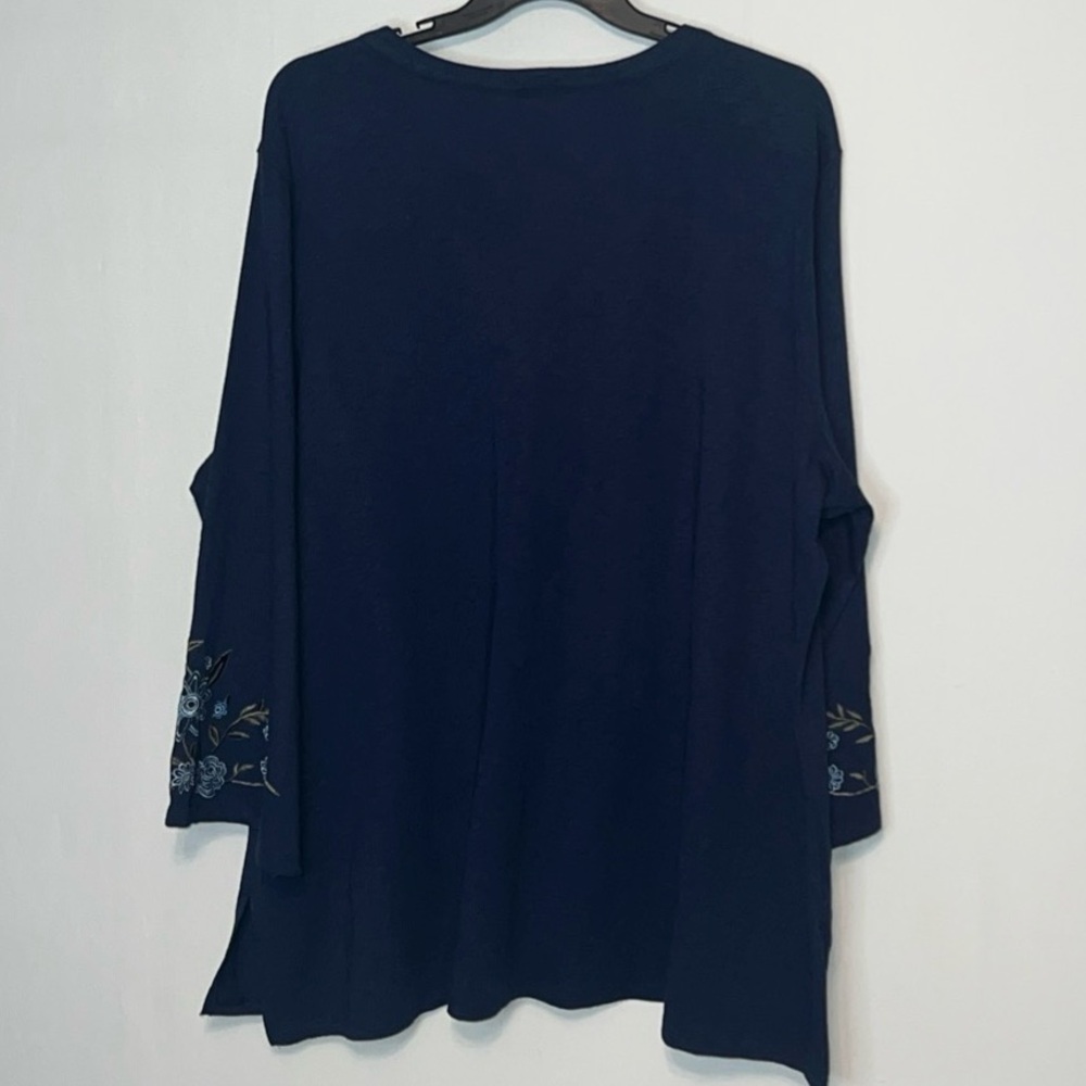 Terra & Sky BOHO Floral Embroidered Blouse 3/4 Sleeve Lace V-Neck Women’s Sz 4X - Picture 2 of 8